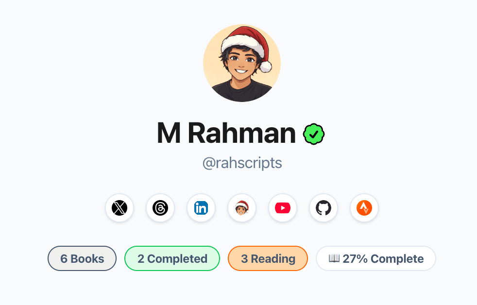 Screenshot of booksofme social links interface