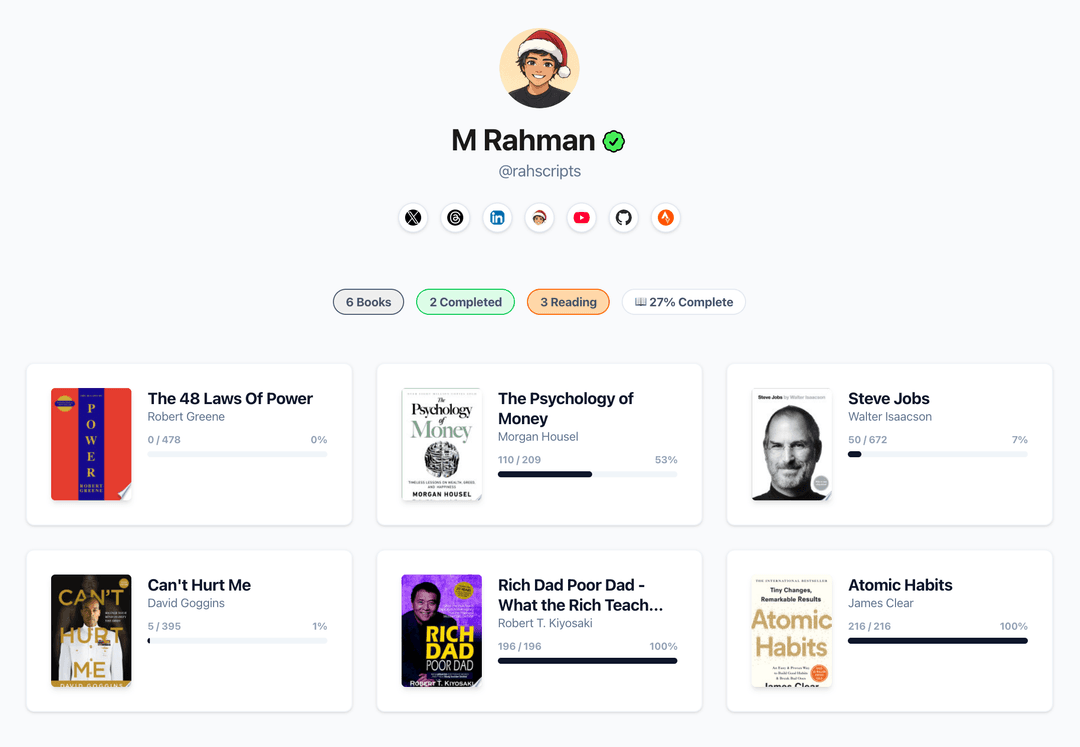 Screenshot of booksofme reading library